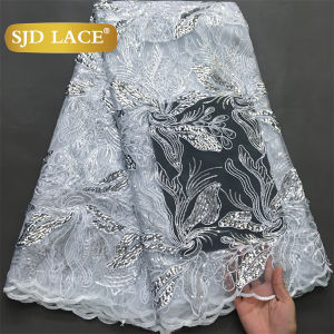 SJD LACE French Nigerian Net Sequins Lace Fabrics 2024 High Quality 5 Yards African Mesh Sequins Lace For Women Dresses Sew 4082