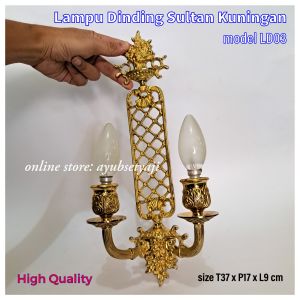 Lampu Dinding Kuningan LD03 Dekorasi lampu cabang 2 SULTAN mewah Brass antik Lampu Ruangan Klasik antik Lilin Lampu tempel KUNING Gold ukir vintage