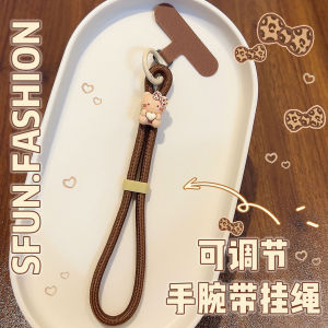 Adjustable SFUN Leopard Print Cat Phone Strap Short Wristband Clip Pad Cute Pendant KT Chain Decor Anti-Loss Brown Mobile Phone Accessories