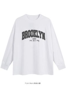 Áo Thun Dài Tay Mars from Dành Cho Cặp Đôi Cổ Tròn in Chữ Phong Cách Retro Rộng Rãi Thường Ngày Mùa Thu Dài Tay Dài Vừa Phải