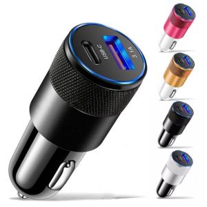 PD 15W USB Car Charger Dual Ports Fast Charging Mobile Phone Type-C Adapter Charger in Car for iPhone 15 Xiaomi Huawei Samsung