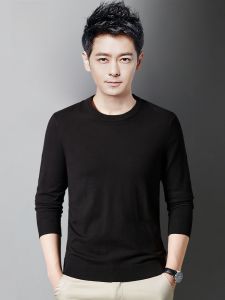 ROMON | Romon Mens Knitted Sweater Round Neck Long Sleeve Slim Fit Black Fashionable Business Casual Base Layer Shirt For Spring Autumn