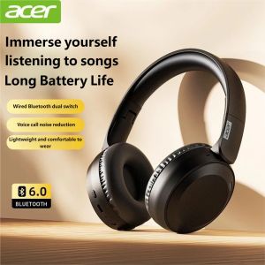 Acer | Acer OHR205 Wireless Bluetooth 6.0 Headphones Foldable Over-Ear Headsets with 40mm Drivers Memory Foam Earpads for TravelOffice