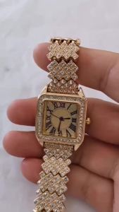 Womens Watches Hot Sale Fashion Roman Numerals Full Diamond Square Womens Watches Quartz Watches