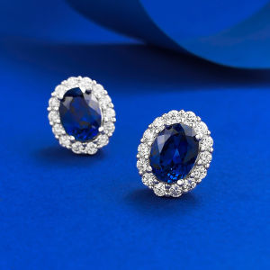 Oval Shaped Women Earrings 6x8MM Laboratory Sapphire Ruby Anniversary Birthday Gift S925 Silver Jewelry