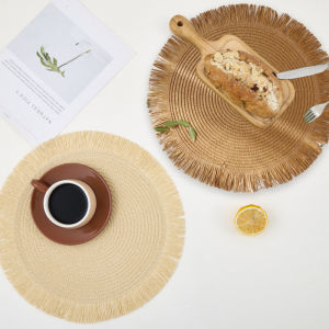 1Pc Woven Fabric Natural Gift Paper Nordic Style Farmhouse Handmade Dining Table Decor Tassel Placemat