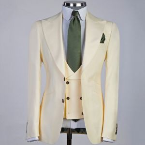 Mens 3 Piece Solid Tuxedo Peak Lapel Blazer Set for Birthday Wedding Office Work Male Outfits=Jacket Vest Pants Set