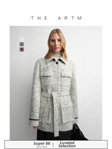 Classic Waist-cinching Mid-length Tweed Belt Jacket Spring