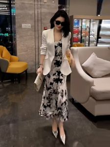 SHANGSHA | Elegant Luxury White Sleeveless Dress Suit