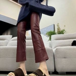 Fashionable PU Leather Protein Leather Matte Coated Nine Point Womens Wide Leg Pants High Waist Loose Fit Casual Trousers