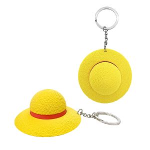 1pc 3cm Mini Yellow Straw Hat Clicker Keyring 3D PLA Anime Style Stress Relief Accessory
