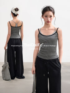 BAIDAIFEI | Striped Gray Sleeveless Tank Top Summer Wearable Inside or Outside with Padding