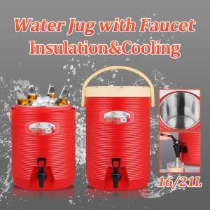 Water Jug With Faucet Cooler Jug Milk Tea Bucket 16L 21L Stainless Steel Thermos Bucket Jugs Pitchers Drinkware Kitchen
