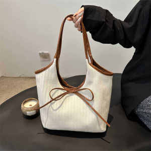 Canvas Bag Womens 2024 New Arrival Fashion Large Capacity Work Clothing Shoulder Underarm Bag Casual Easiest for Match Tote Bucket Bag
