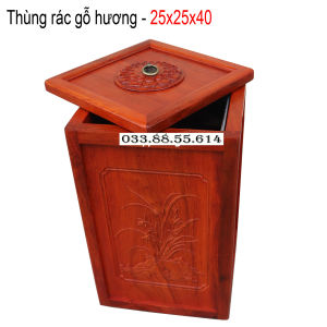 Thùng Trạ Khắc Đựng Rác Gia ĐÌnh Gỗ Hương Cỡ 25 Cao 40