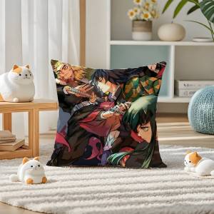 Bandai | Demon Slayer Kanroji Mitsuri Anime Plush Pillow Cover Soft Short Plush Cushion Cover For Sofa Bedroom Home Decor Gift Decoration