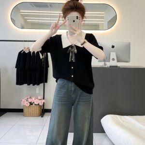 AIYITI | French Style Turn-down Collar Short Sleeve Plus Size Women T-Shirt Summer Loose