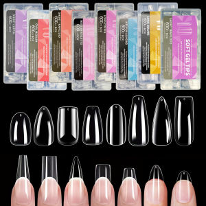 600pcs/box Clear Nail Tips Set Medium/Long Coffin Square Almond Stiletto Oval Round Shape 10/12 Sizes Press On Nails Ma