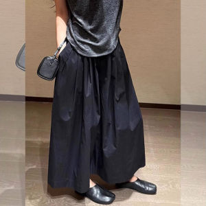 Loose Wide Leg Cropped Pants for Women Summer NewStyle Casual Loose Sensation Black Elastic Waist Lazy Style Trousers