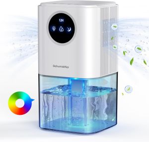 Portable Dehumidifier With 35 Ounces Capacity Silent Operation With Romantic Colorful Lights Timer Switch
