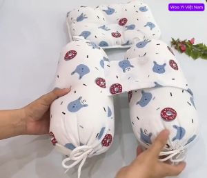 Bộ Gối chặn gối lõm cho bé sơ sinh  Woo Yi chất liệu sợi tre mềm mại êm ái an toàn cho Bé