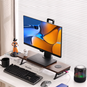 Extended Width Monitor Stand Wooden Universal Monitor Riser and Laptop Stand With Usb Port And Wireless Charging