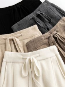 QIAONIAOGE | Cashmere Knitted Trousers Womens Autumn Winter Soft Harlan Style carrot leg Grandmother Pants Wide Leg Woolen Knitwear