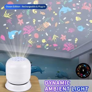 YOUYUEPIN Dynamic Ocean Starry Sky Projector Light Rechargeable Snowflake Projection Lamp Romantic Atmosphere LED Nightlight Gift for Baby Kids Bedroom Decor