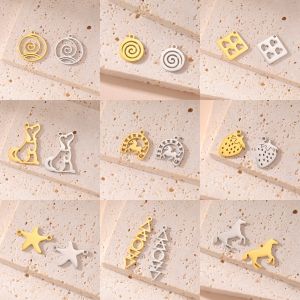 5 pieces/pack Love Starfish Strawberry Pendant Stainless Steel Charm Jewelry DIY Earrings Bracelet Necklace Jewelry Accessories