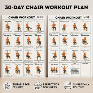 30 Day Chair Fitness Plan Chart for Seniors and Beginners Seated Workout Guide with Instructions Progress Tracker Rehabilitation