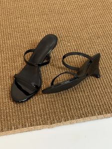CAIZINI | Round Toe Open Strap Slingback Slope Heel Slippers