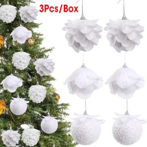 3Pcs/box Super Fairy White Christmas Ball Petal Foam Balls Christmas Tree Ornament Pendant Home Party New Year Xmas Decor