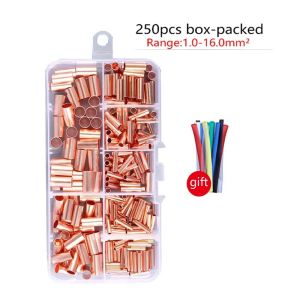 250pcs GT Copper Connecting Pipe Wire Joint Small Copper Tube Terminal Cable Lug Bootlace Ferrule Kit with Crimping Pliers
