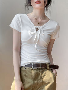 GEBEISHANG | V-Neck Solid Short Sleeve T-Shirt Slimming Fashionable