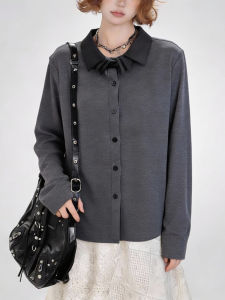 QINGNAER | Elegant Youthful Grey Triple-layer Lapel Single-button Knit Cardigan