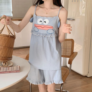 ชุดนอนผ้าไหมน้ำแข็งสำหรับผู้หญิง ชุดนอนฤดูร้อน 2025 ชุดสองชิ้น ชุดนอนสำหรับใส่ไปข้างนอก ชุดนอนผ้าไหมน้ำแข็ง ชุดนอนผ้าไหมน้ำแข็ง