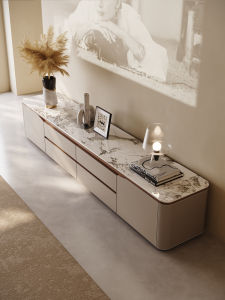 Vintage Elegant Solid Wood Saddle Leather Storage TV Stand