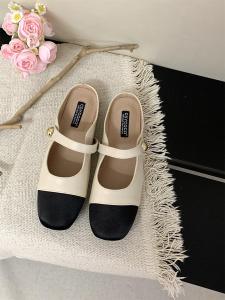 Silver Slip-On Half Slippers Womens Summer Outdoor Wear French Style Small Fragrance Cool Slippers Korean Version Flat Bottom