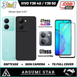 PROMO PAKET MURAH 3 IN 1 CASE VIVO Y36 4G / Y36 5G CAMERA SOFTCASE SLIM BLACK MATTE CASE LIQUIT + TG ANTI GORES CERAMIC ANTI SPY + SKIN CARBON 3D