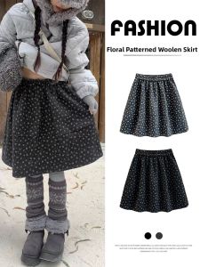 YFS | High Waist Slimming Grey Tweed Floral Print A-Line Midi Skirt