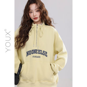 YOUXIANG | Áo Hoodie Dày Phồng Cổ Đứng Kiểu Retro Mỹ