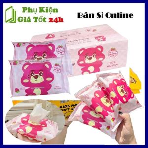 THÙNG 10 Bịch Khăn Uớt Hình Gấu Dâu Không Mùi Không Cồn Dịu Nhẹ An Toàn Cho Bé - Khăn Giấy Ướt Mini Gấu Gói 80 Tờ - Khăn Lau Đa Năng