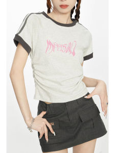 Áo Thun Tay Ngắn Cổ Tròn Dáng Ôm Mùa Hè Cho Nữ Phong Cách Mỹ Cổ Điển Thiết Kế Eo Thon Gọn Áo Thun Ngắn Tay Ngắn