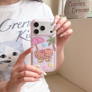 Sanrio | Luxury Cute Cartoon Beach Vacation Style Phone Case For iPhone 17 Pro 16 15 Pro Max Transparent Soft Shockproof Protective Cover