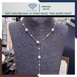 Vòng chocker ngọc trai dây chuyền bạc xi vàng Vàng bạc an chi