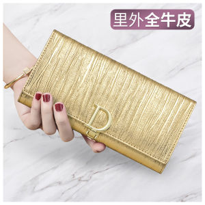 กระเป๋าสตางค์หนังแท้สำหรับผู้หญิง กระเป๋าเงินขนาดยาว ความจุขนาดใหญ่ สีทอง กระเป๋าถือแบบถือได้ กระเป๋าสตางค์หนังแท้ดีไซน์เก๋ไก๋
