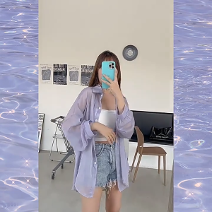 Summer Thin Shirt Womens Long Sleeved Sunscreen Top Chiffon Shirt Jacket Lapel long sleeved all Match shirt