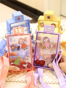 Cute Square Plastic Water Cup Portable Crossbody Summer Ins Style Girl Student Handheld Popular Network Red Cup Korean Style Outdoor Daily Gift