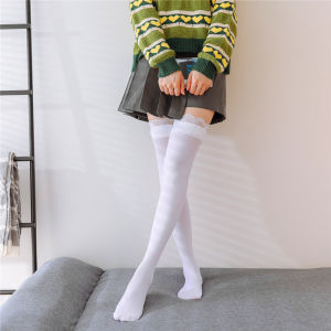 ถุงน่องยาวถึงเข่าลายลูกไม้สไตล์ญี่ปุ่นสำหรับผู้หญิง ถุงน่องผู้หญิงทรงสลิมฟิตสีพื้นเซ็กซี่ ฤดูใบไม้ร่วง ปกติ 1 คู่