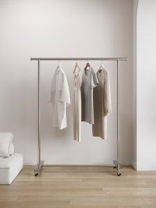 Stainless Steel Clothing Store Display Rack Free-Standing Wardrobe Bedroom Coat Rack Living Room Clothes Hanger with Wheels